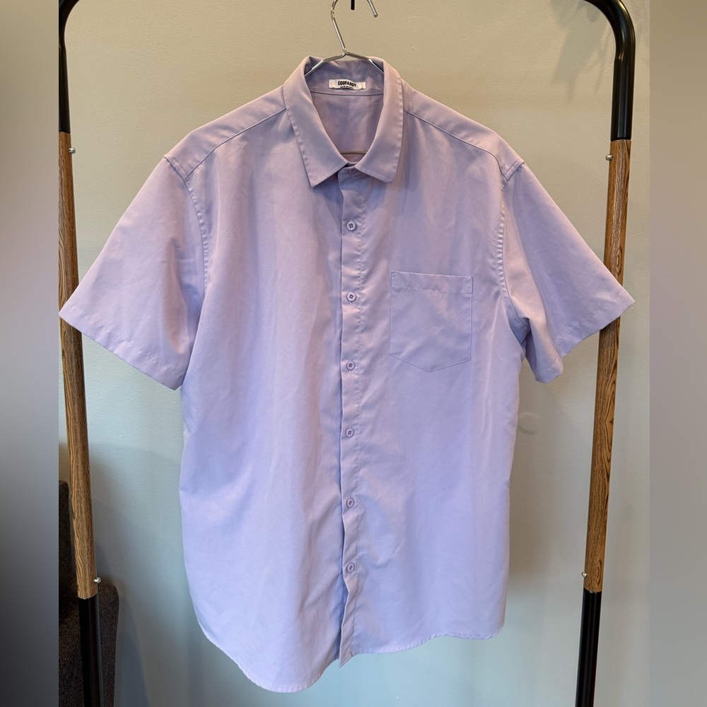 COOFANDY Men's Light Purple Short Sleeve Shirt/size L